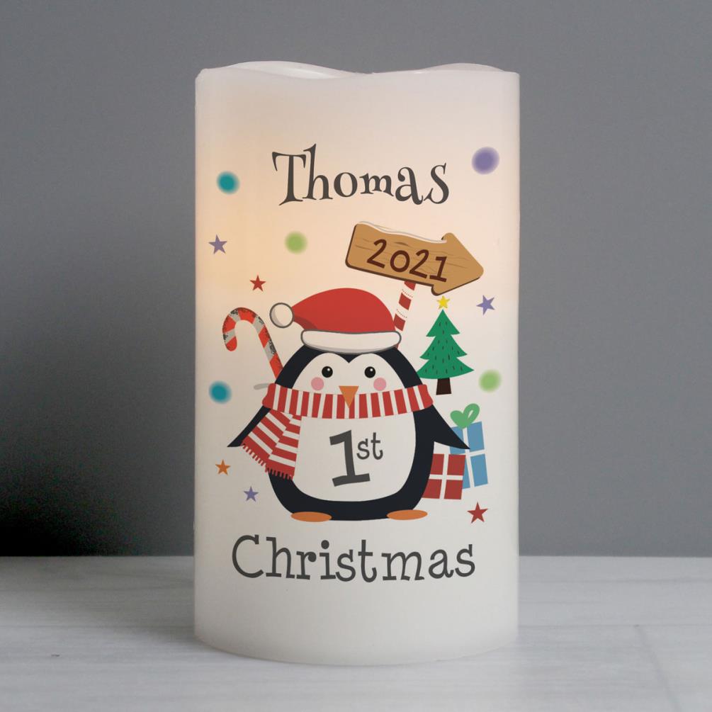Personalised 1st Christmas Penguin LED Candle Extra Image 2